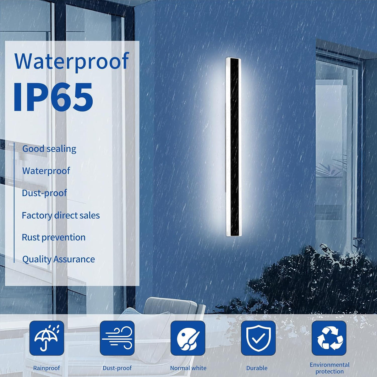 Outdoor Wall Light 120cm LED IP65 Waterproof 6500K Aluminium Porch Garden Lamp