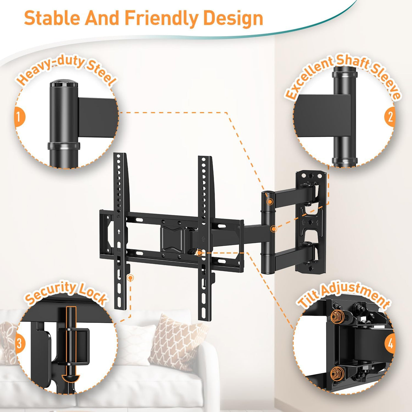 Tilt Swivel TV Bracket 26-60 Inch Corner Wall Mount up to 35KG ELIVED