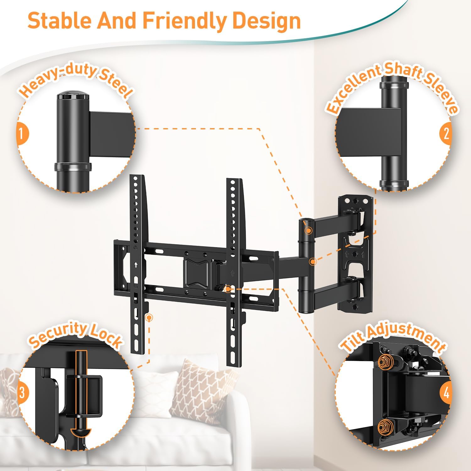 Tilt Swivel TV Bracket 26-60 Inch Corner Wall Mount up to 35KG ELIVED
