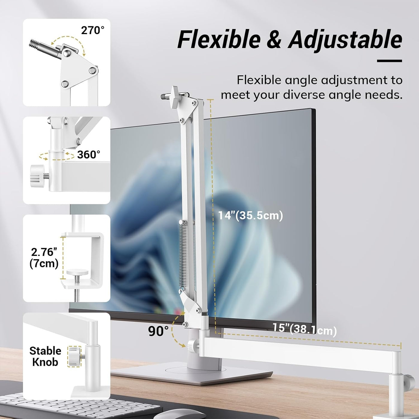 Microphone Boom Arm Low Profile Desk Mount Adjustable White TONOR Mic Stand