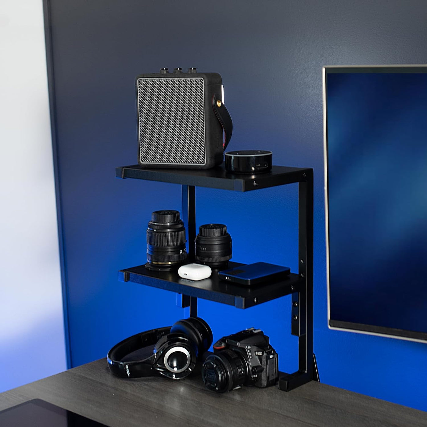 Clamp On Desk Shelf 33cm 2 Tier Storage Tray Organizer VIVO Black