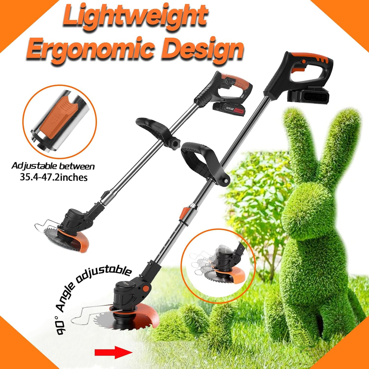 Cordless Telescopic Grass Trimmer, Strimmer Brush Cutter, 2 Battery & Charger