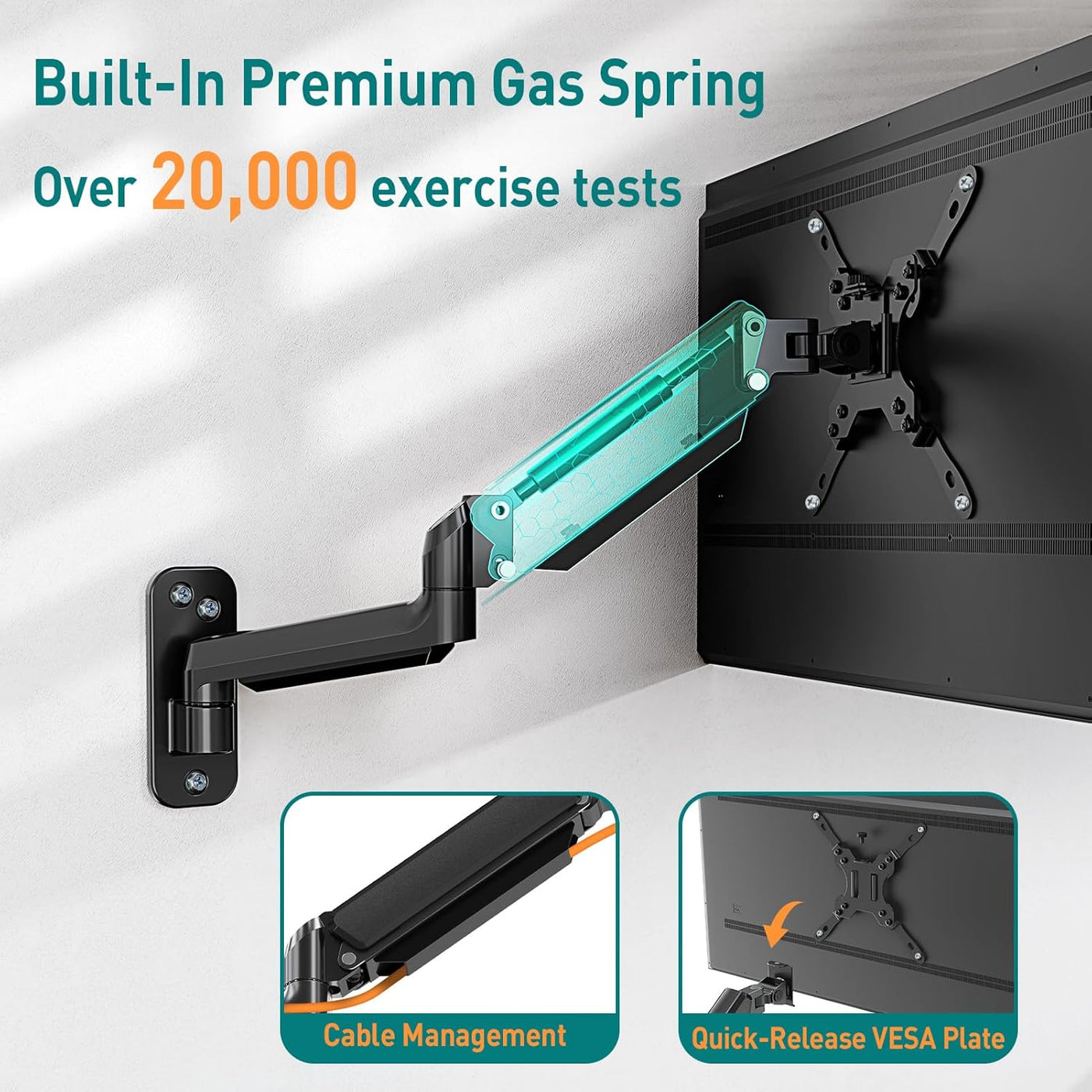 Monitor Arm Wall Mount 35 Inch Gas Spring Heavy Duty VESA 75 100 200 ELIVED