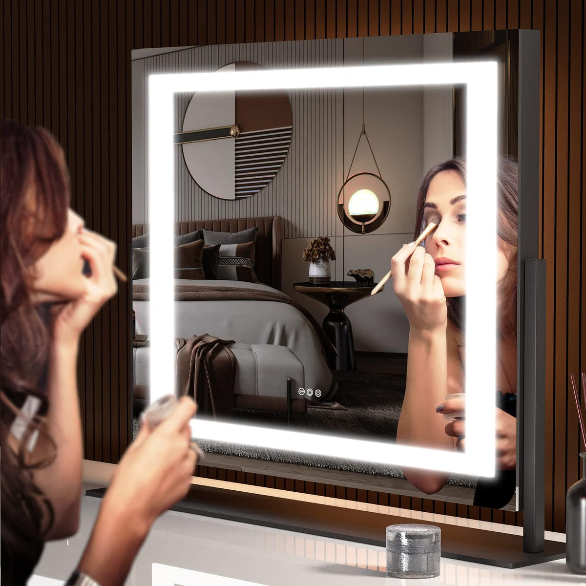 Vanity Mirror 58x48cm LED Lights 10X Magnification 3 Colour Dimmable Hasipu Black