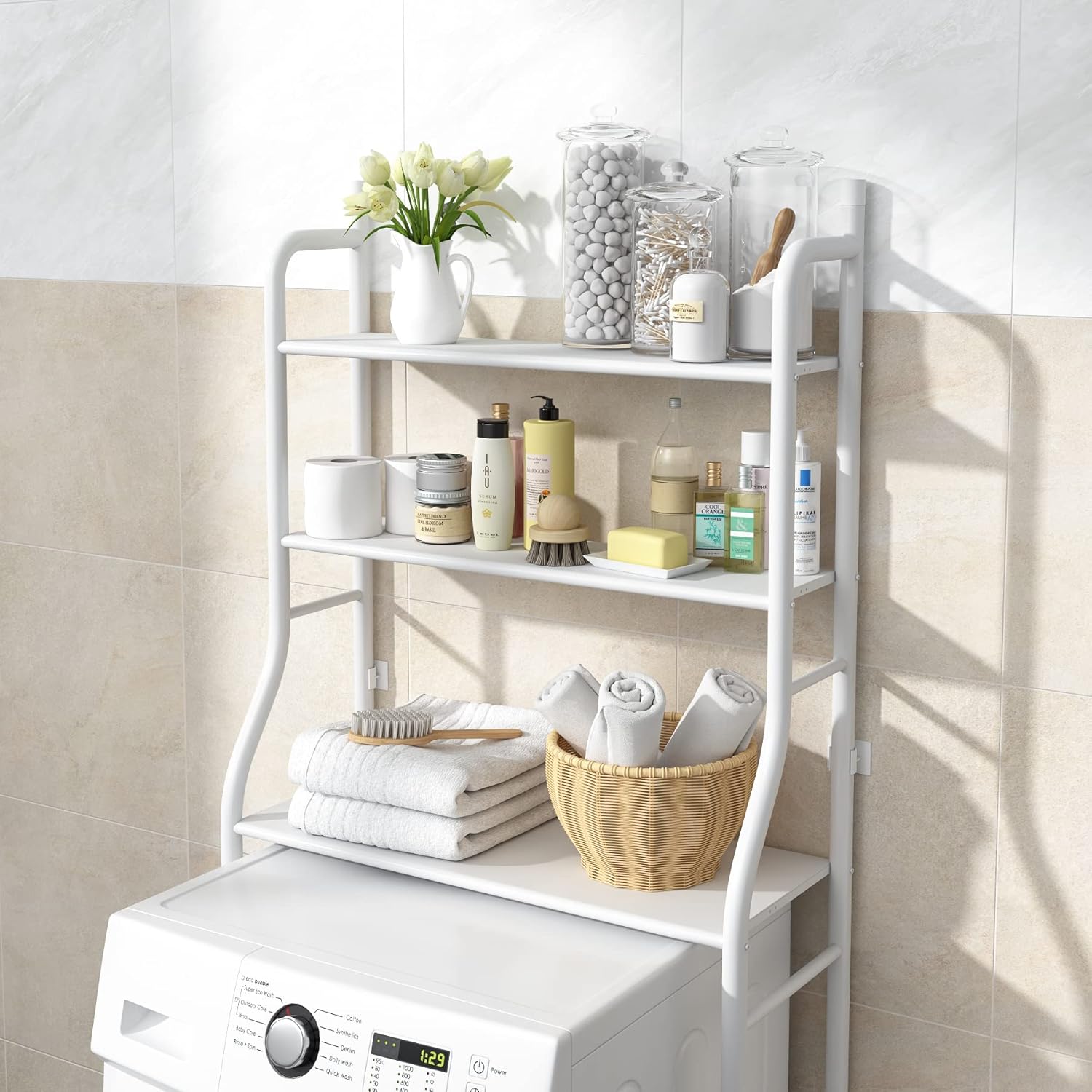 MOYIPIN 3-Tier Drum Washing Machine Storage Rack Space-Saving Bathroom, White