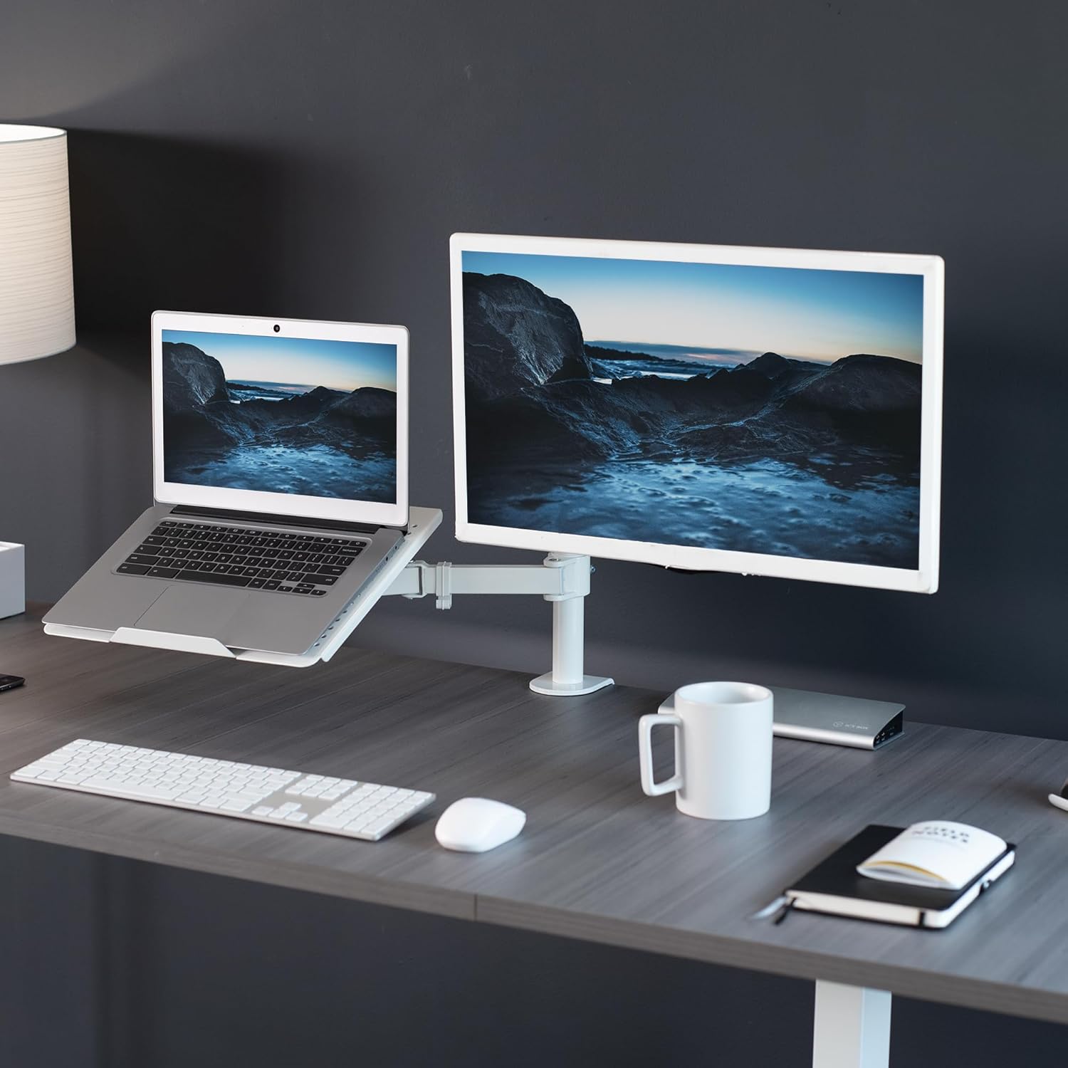 Monitor Laptop Desk Mount 13-32 Inch Adjustable Combo White VIVO