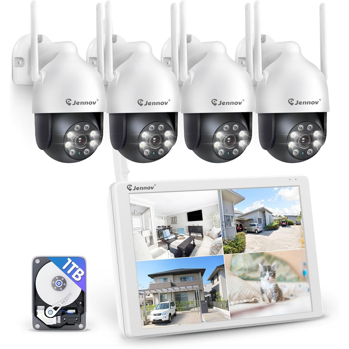 Wireless CCTV Camera System 5MP PTZ 10CH NVR 10 Inch Monitor Security Jennov
