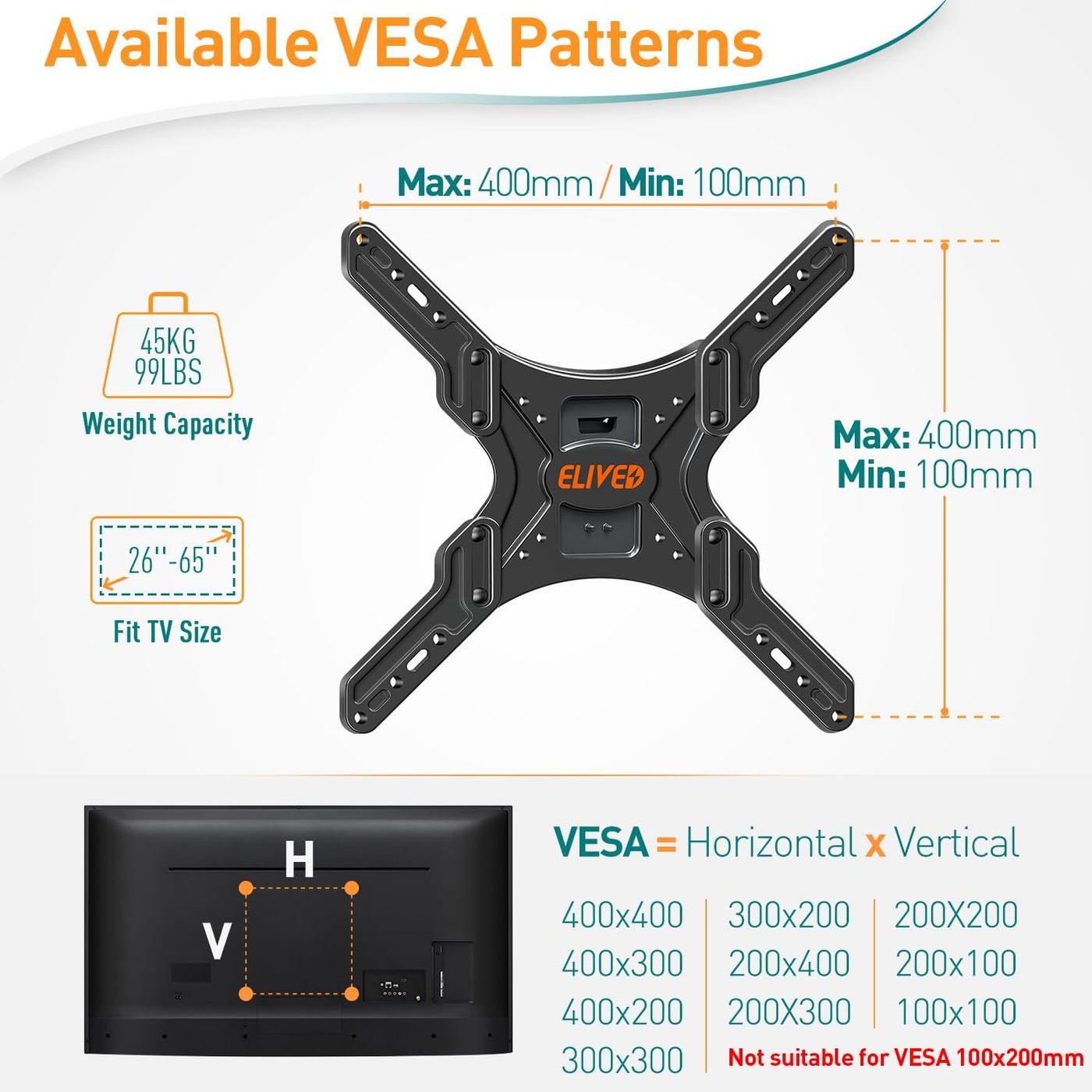 Ceiling TV Bracket 24-65 Inch Height Adjustable Full Motion ELIVED