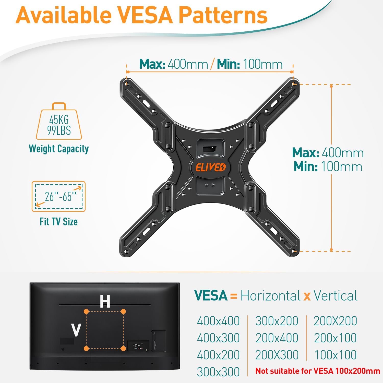 Ceiling TV Bracket 24-65 Inch Height Adjustable Full Motion ELIVED