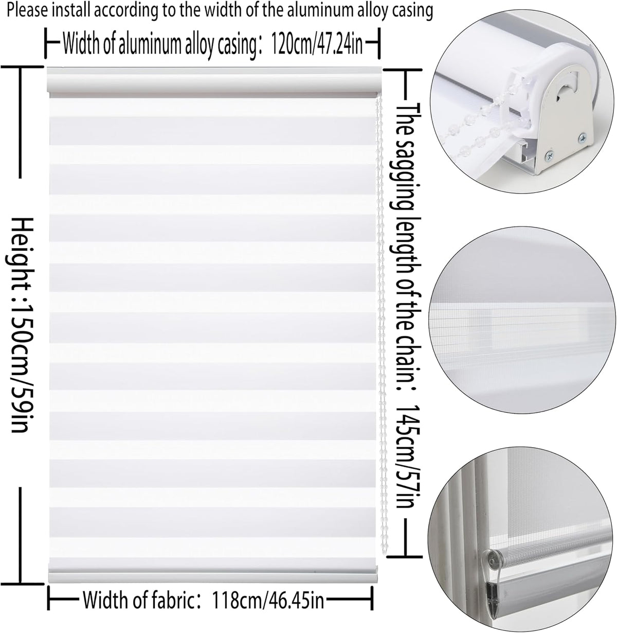 Zebra Roller Blind 120x150cm Day Night Window Curtain White Taiyuhomes