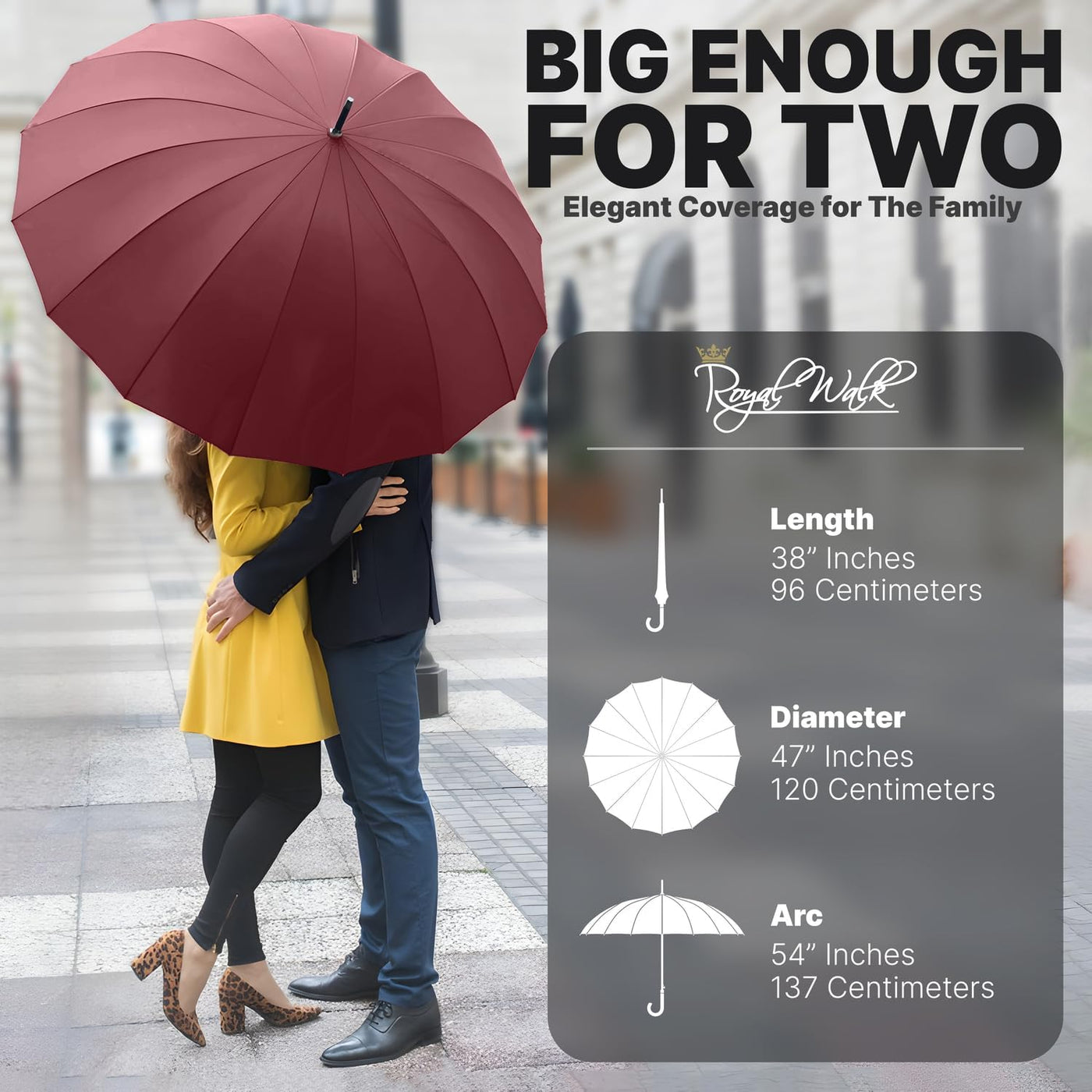 Windproof Umbrella 54 Inch Automatic Open Wooden Handle Royal Walk