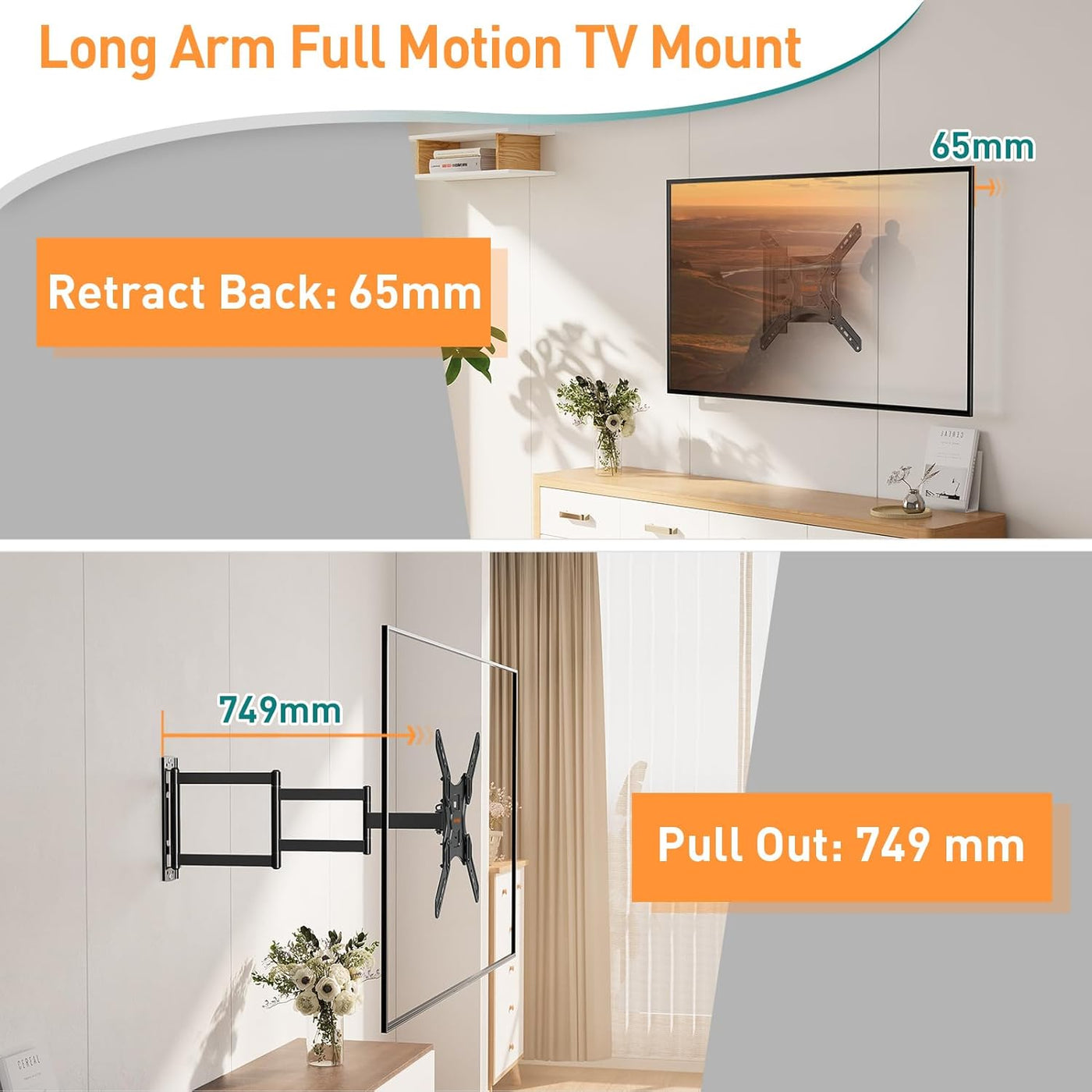 Long Reach TV Wall Bracket 26-60 Inch Full Motion Mount ELIVED