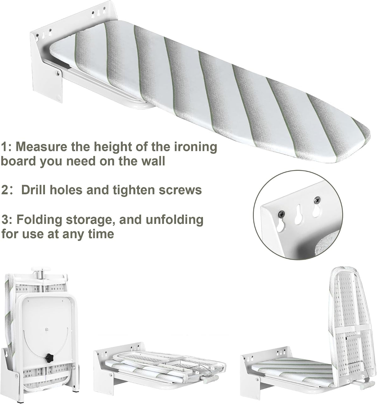 Wall Mounted Ironing Board 95x33cm Foldable 180 Degree Rotating Space Saving