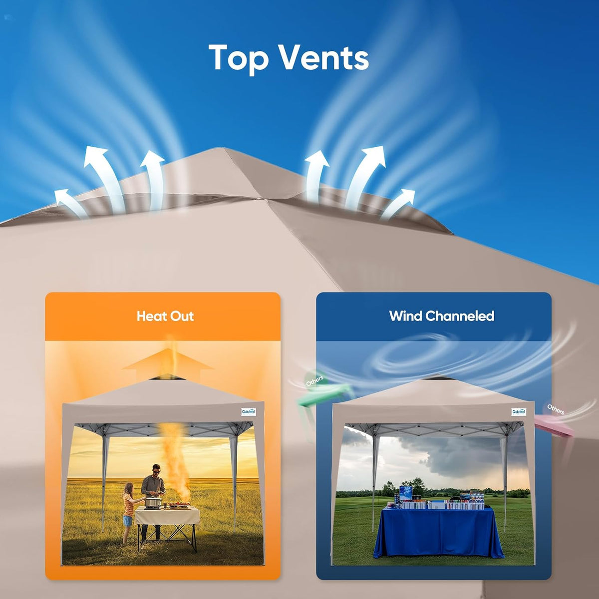 Pop Up Gazebo 3x3m Waterproof Portable Garden Canopy Shelter Beige Quictent
