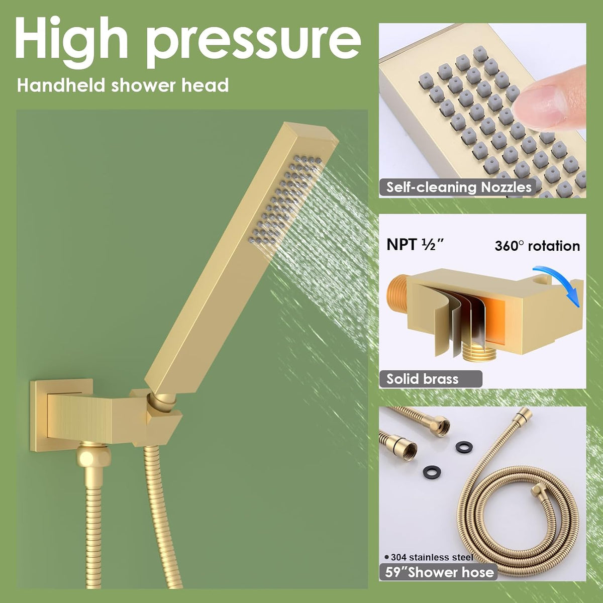 12 Inch Shower System Brass Mixer Waterfall Tub Spout Brushed Gold Bathroom Set