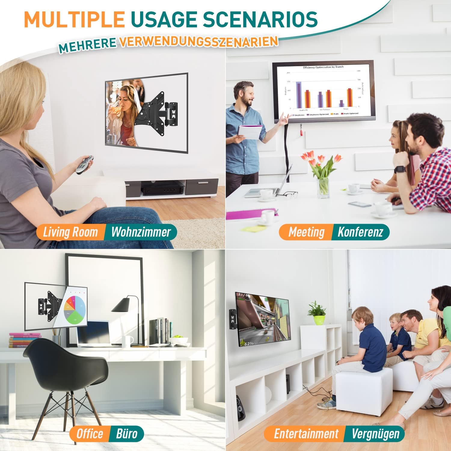 Tilt Swivel TV Bracket 14-40 Inch Full Motion Wall Mount VESA ELIVED