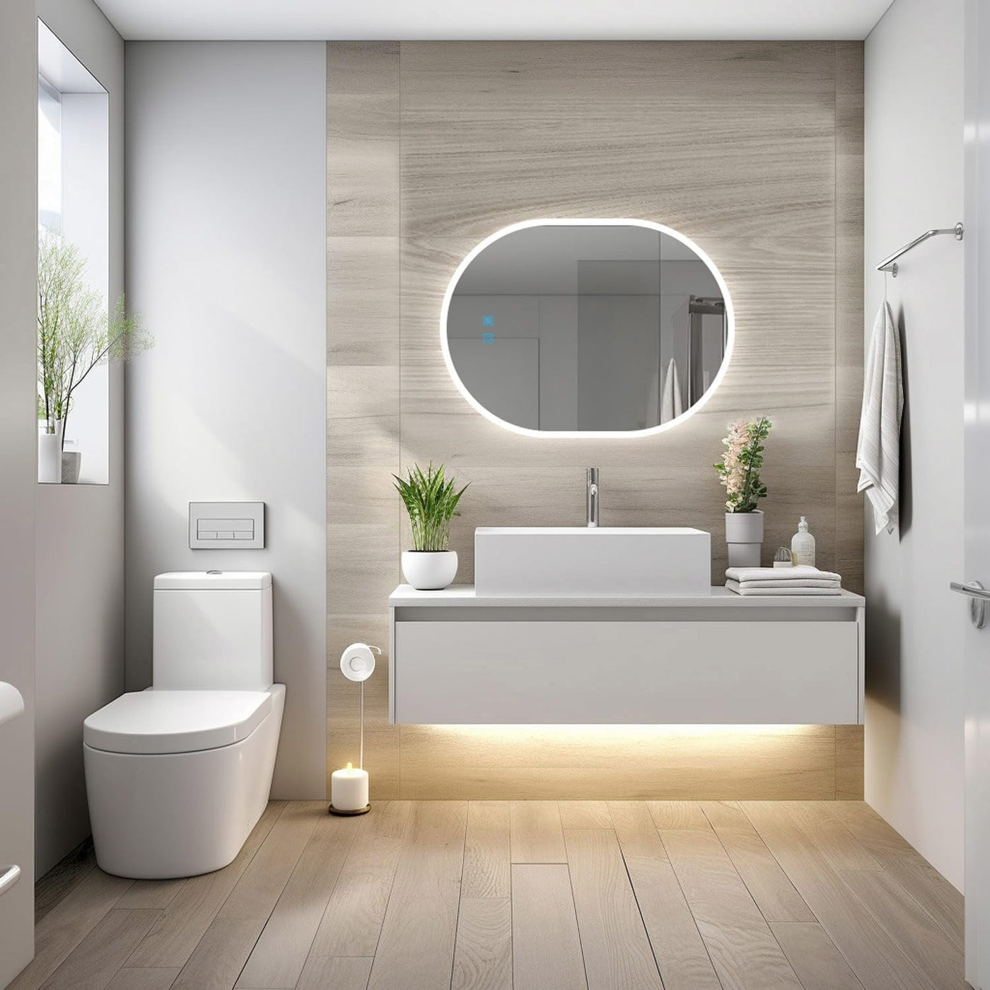 Oval Bathroom Mirror LED Lights Dimmable 700 x 1200mm Finmrys