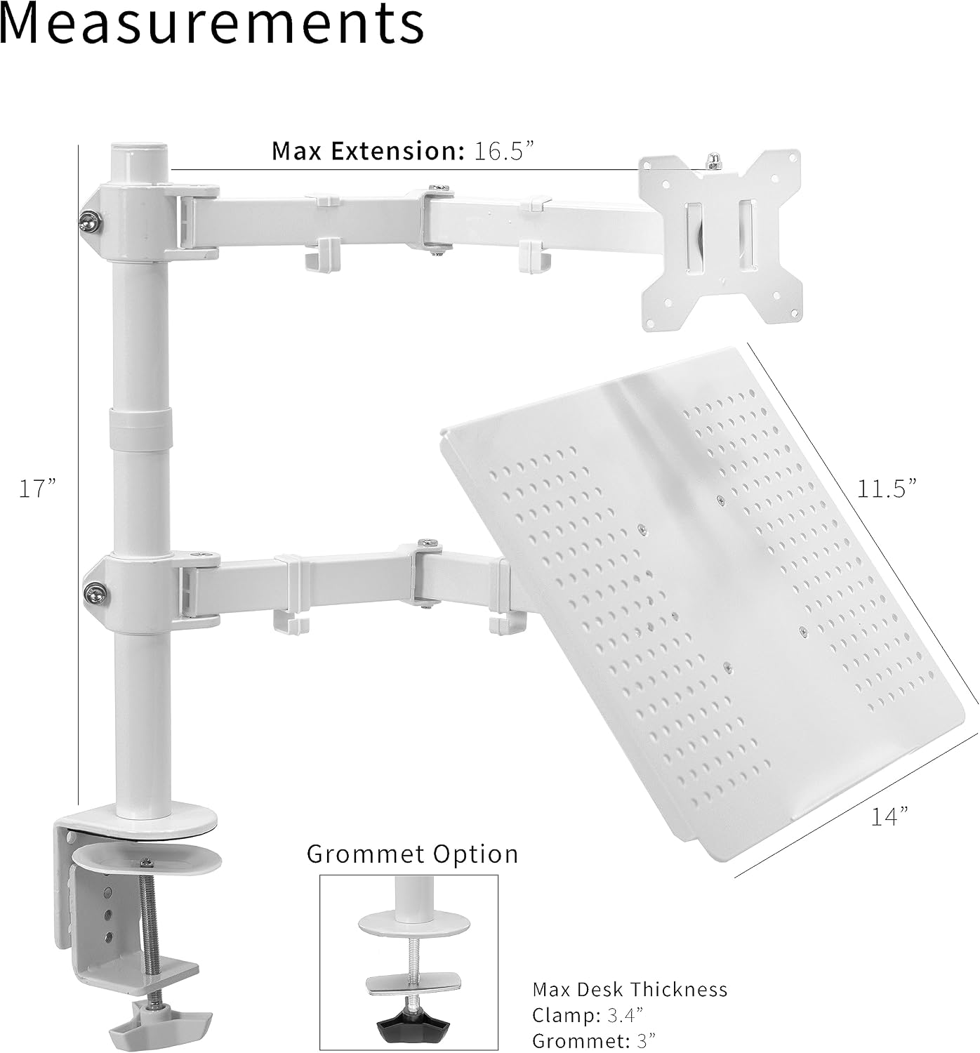 Monitor Laptop Desk Mount 13-32 Inch Adjustable Combo White VIVO