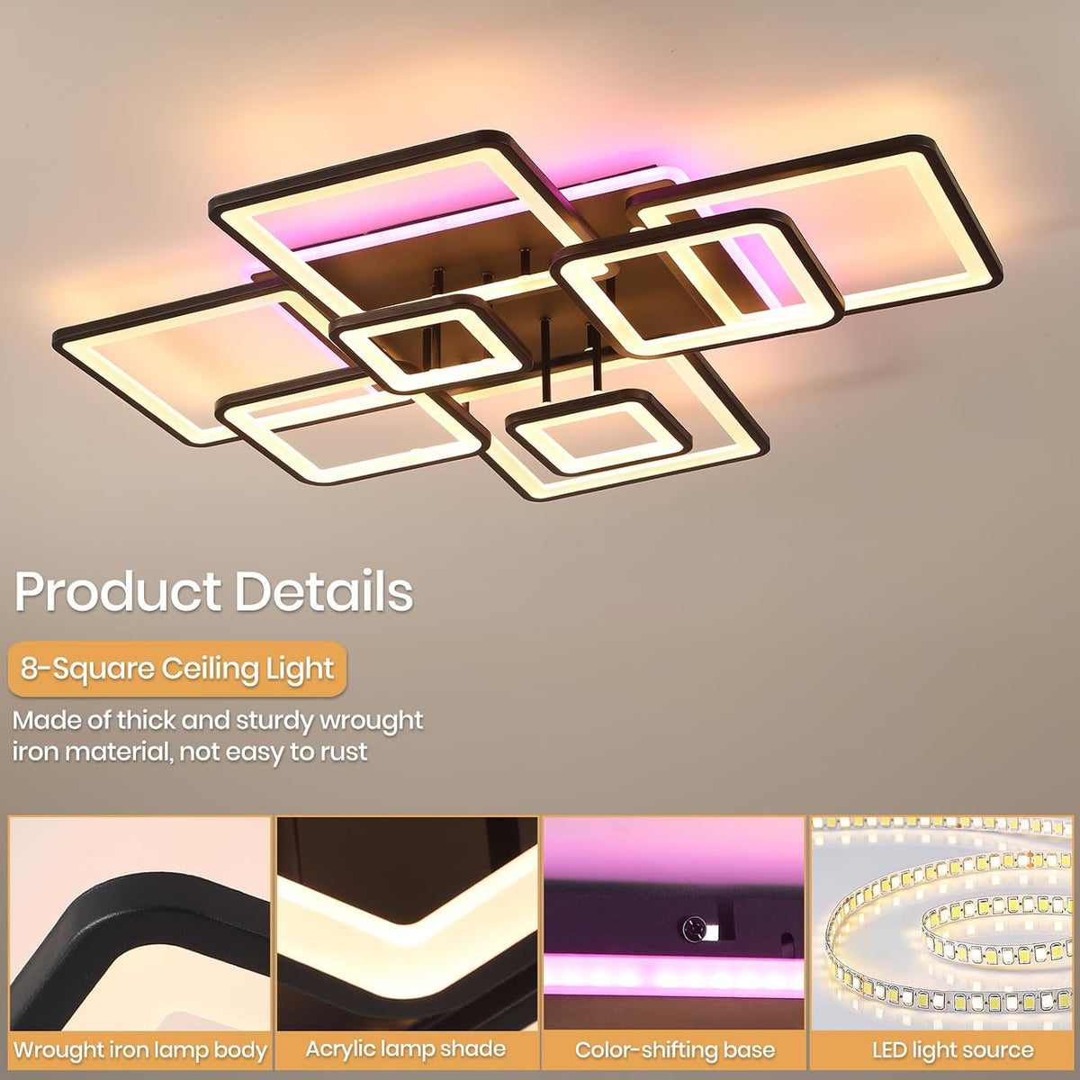 LED Ceiling Light 100W Dimmable Flush Mount Remote Modern Living Room Bedroom Lamp