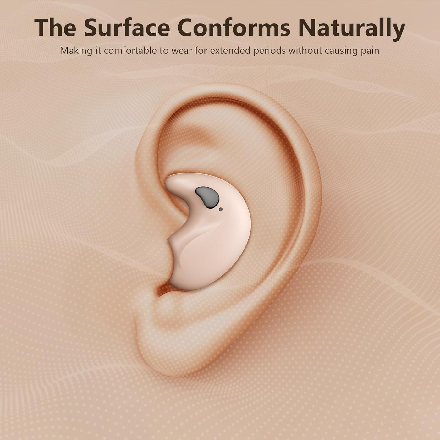 Ear with a hearing aid, showcasing comfort and conformability.