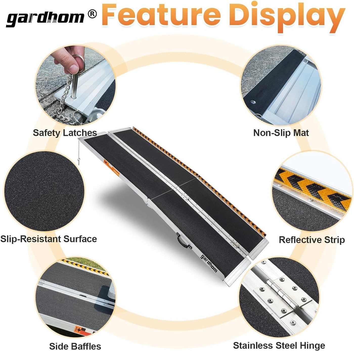 Gardhom 7FT Wheelchair Ramps, Folding Portable for Scooters, 362kg Capacity