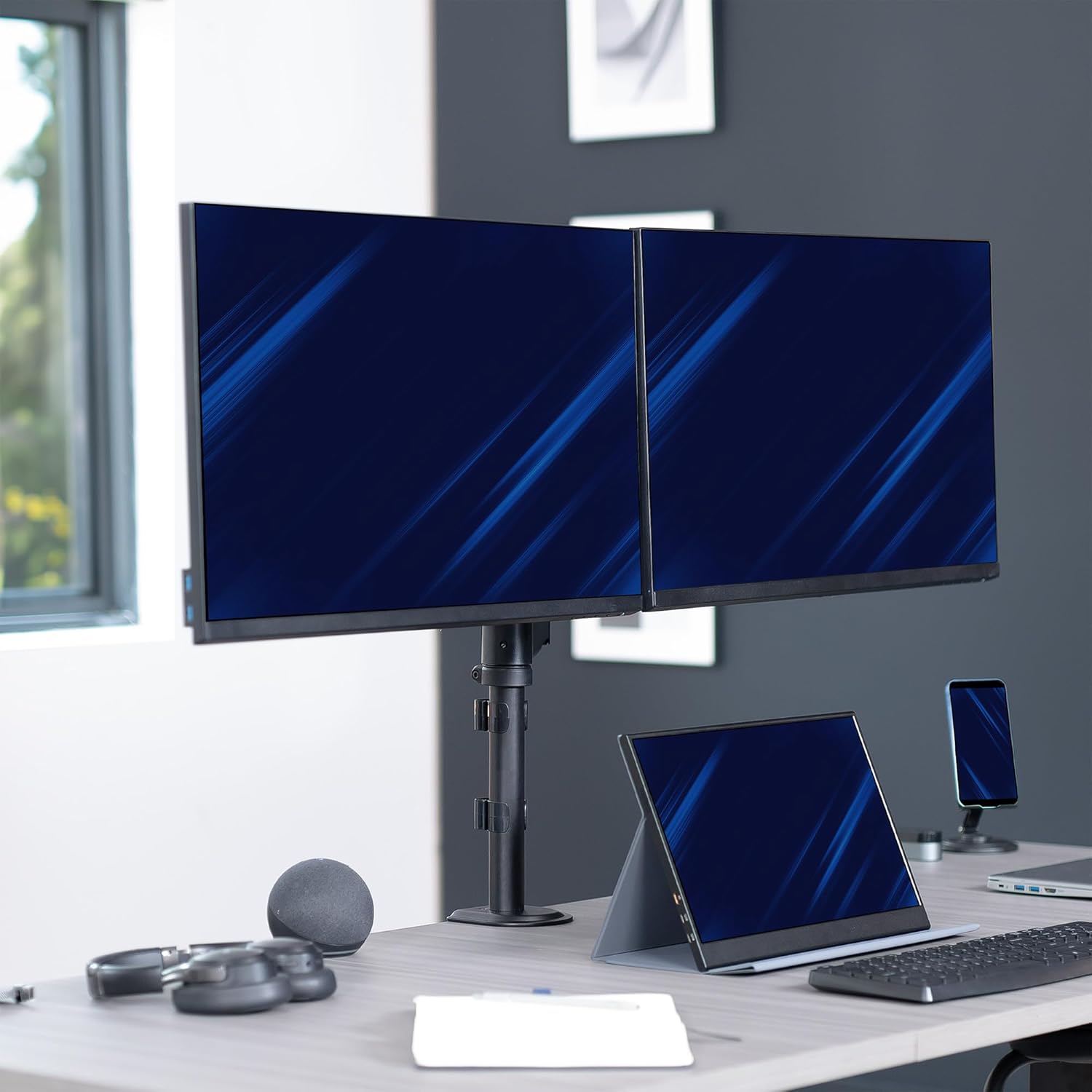 Dual Monitor Arm 17-32 Inch Pneumatic Heavy Duty VESA VIVO Desk Mount