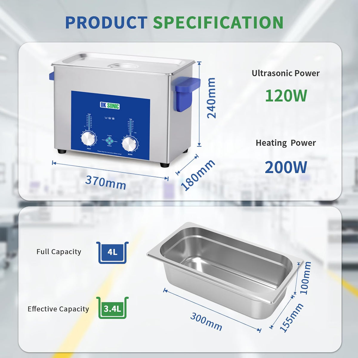 Ultrasonic Cleaner 4L 120W Industrial Jewelry Heater Timer Basket DK SONIC Tank