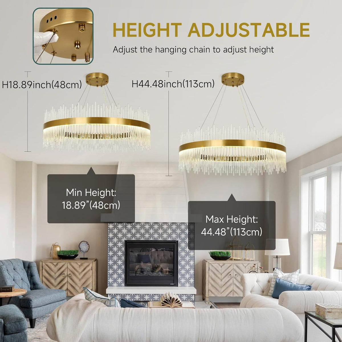 Crystal Chandelier 80cm Gold LED Round Pendant Ceiling Light Modern Hanging Lamp