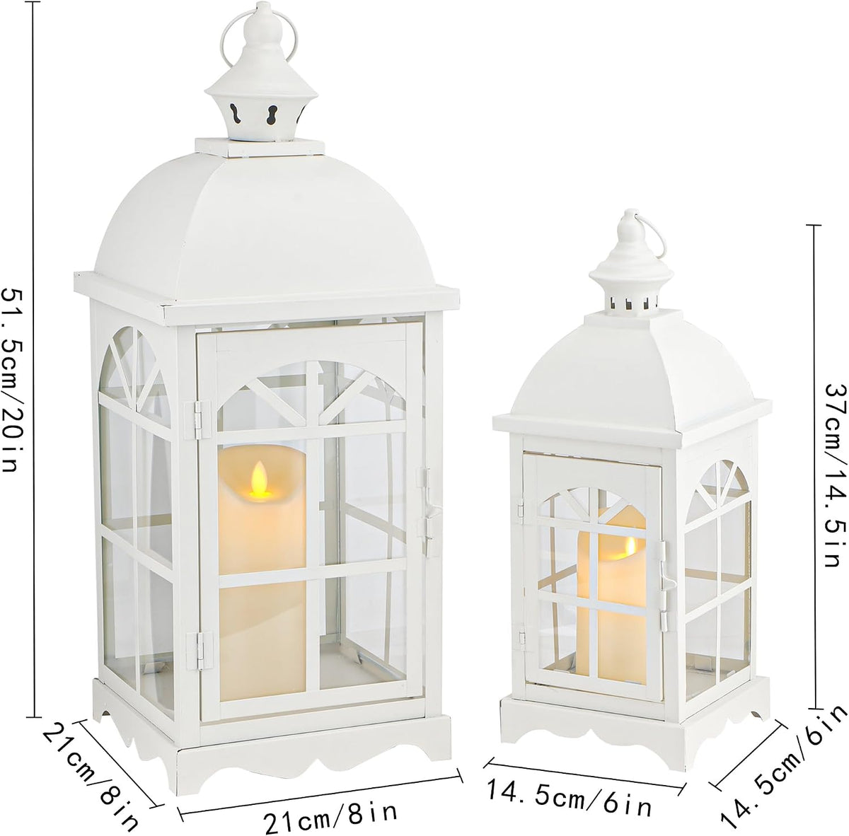 Candle Lanterns Set of 2 14.5 & 20 Inch White Vintage Farmhouse TRIROCKS