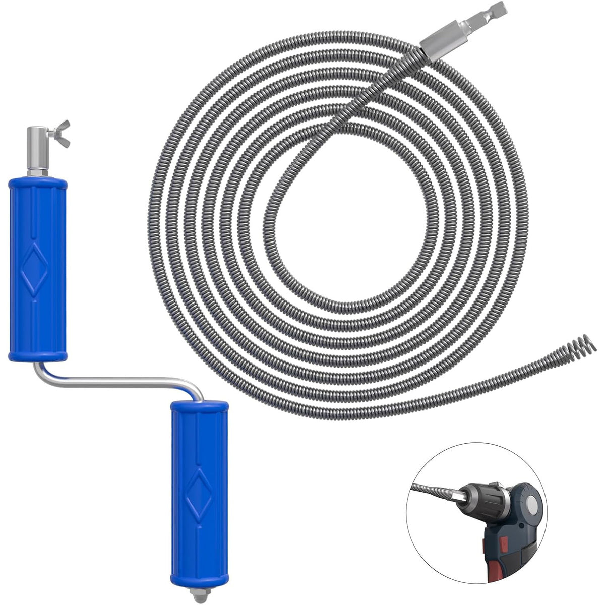 Drain Unblocker Tool 5m Flexible Plumbing Snake 6mm Drill Adapter Manual Auger