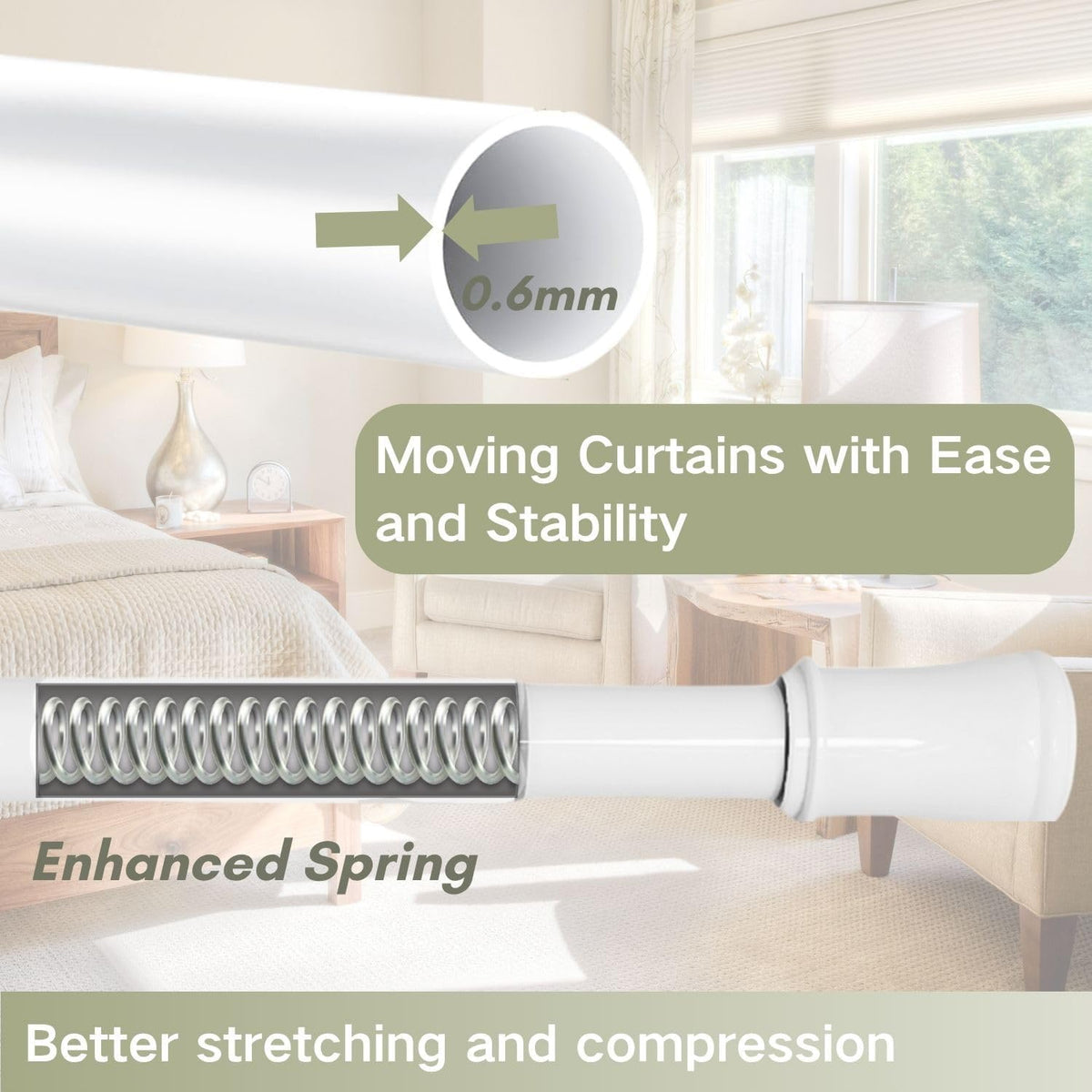 Telescopic Curtain Rod 110-200cm No Drill Tension Pole White Adjustable Shower Rod