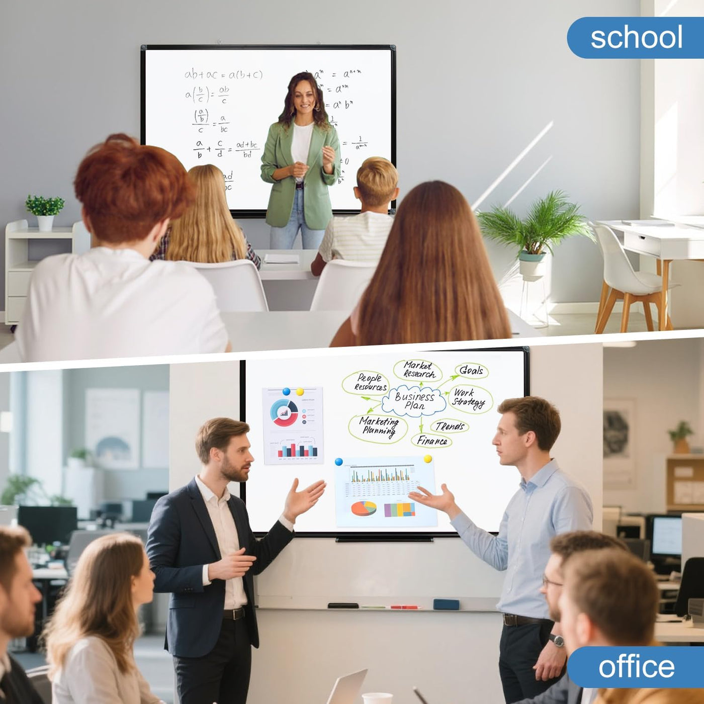 Magnetic Whiteboard 90x60cm Wall Mounted Dry Erase Board Black Frame XIWODE Steel