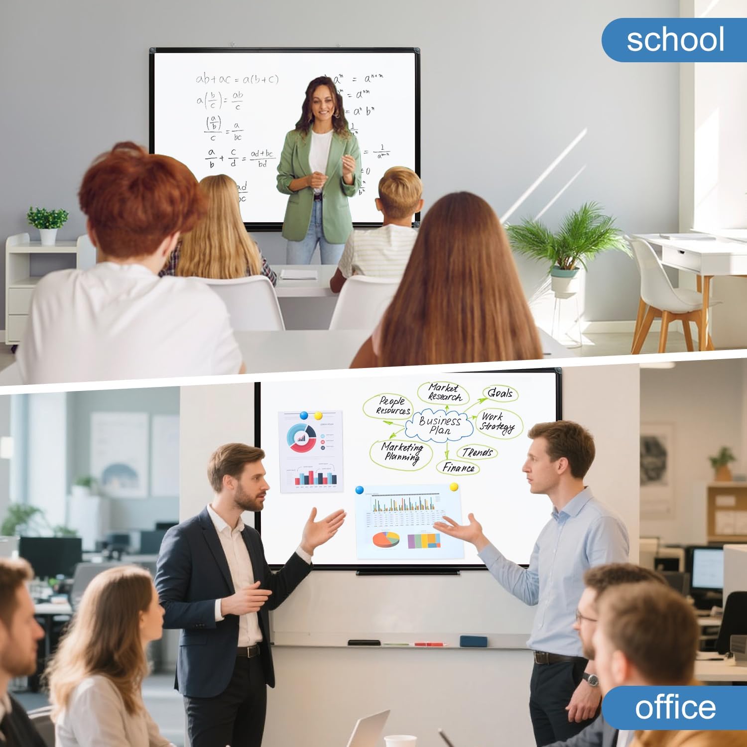Magnetic Whiteboard 90x60cm Wall Mounted Dry Erase Board Black Frame XIWODE Steel