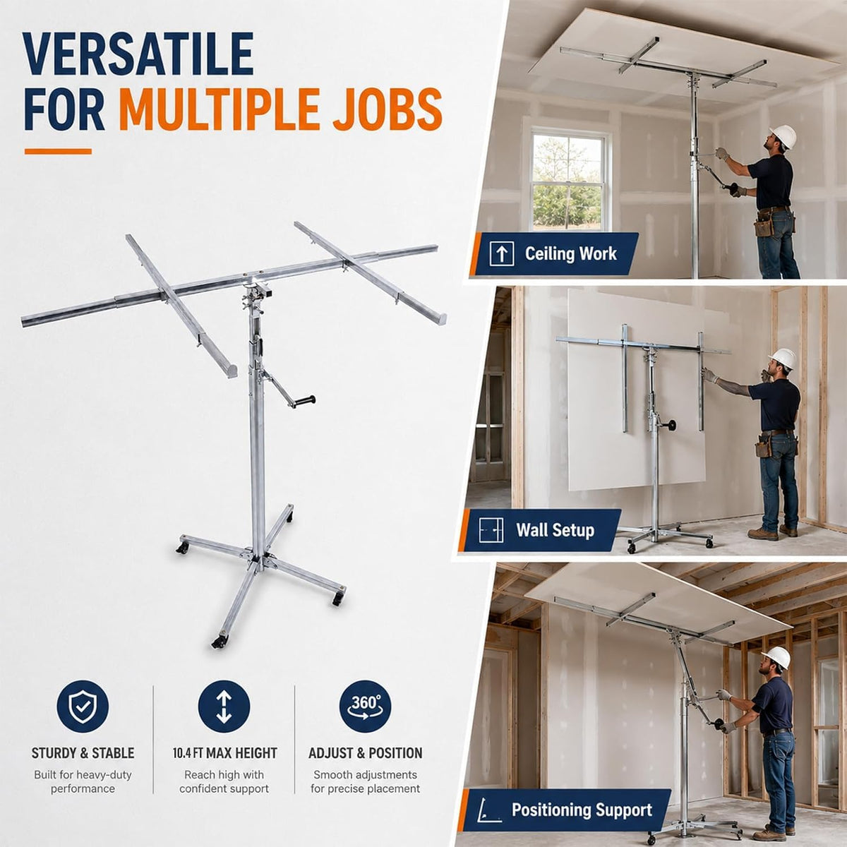 Plasterboard Lifter 10.4FT Drywall Panel Hoist Rolling Lift Tool Ceiling Mount