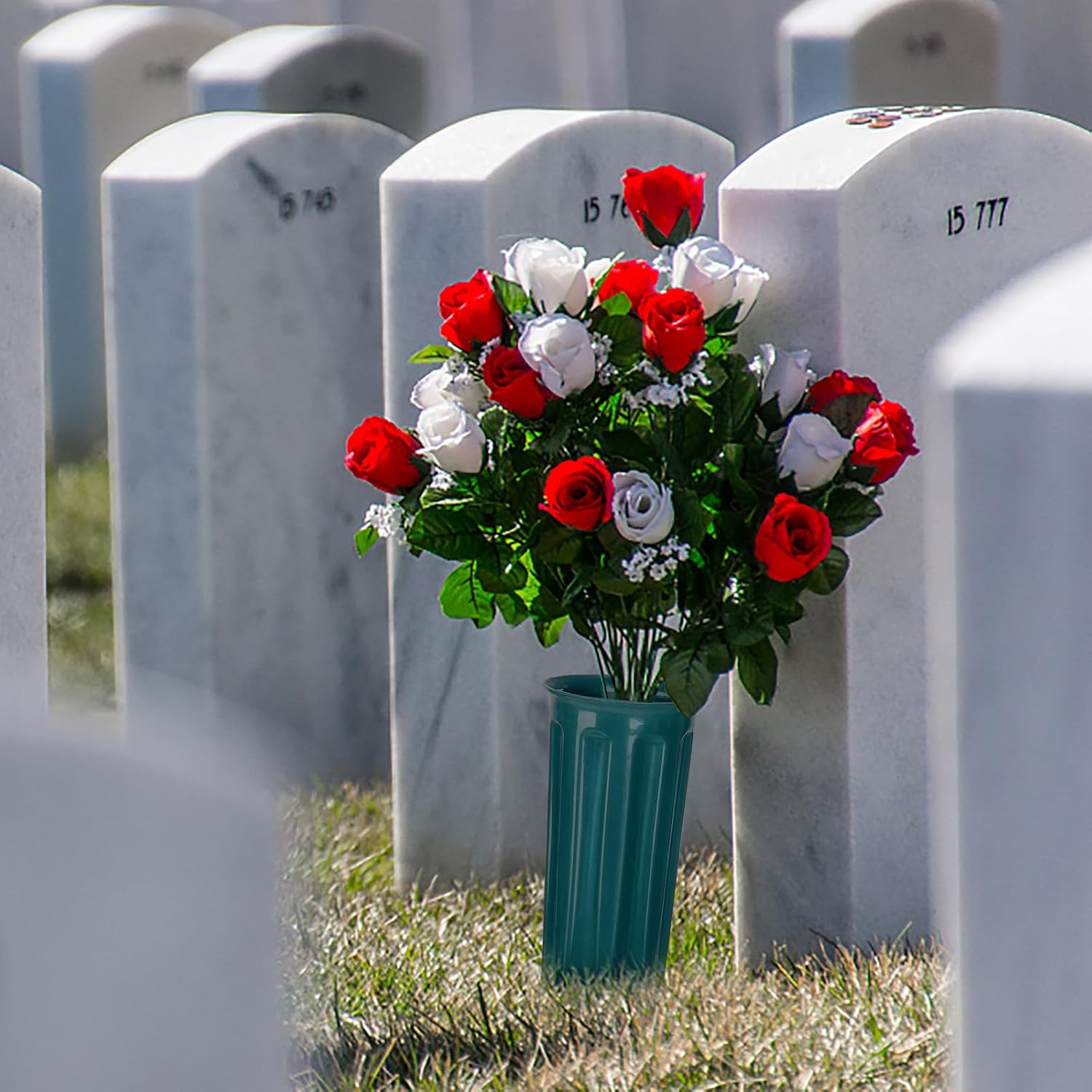 Cemetery Vases 20 Pack Memorial Flower Holders Spikes Dark Green Grave Decoration