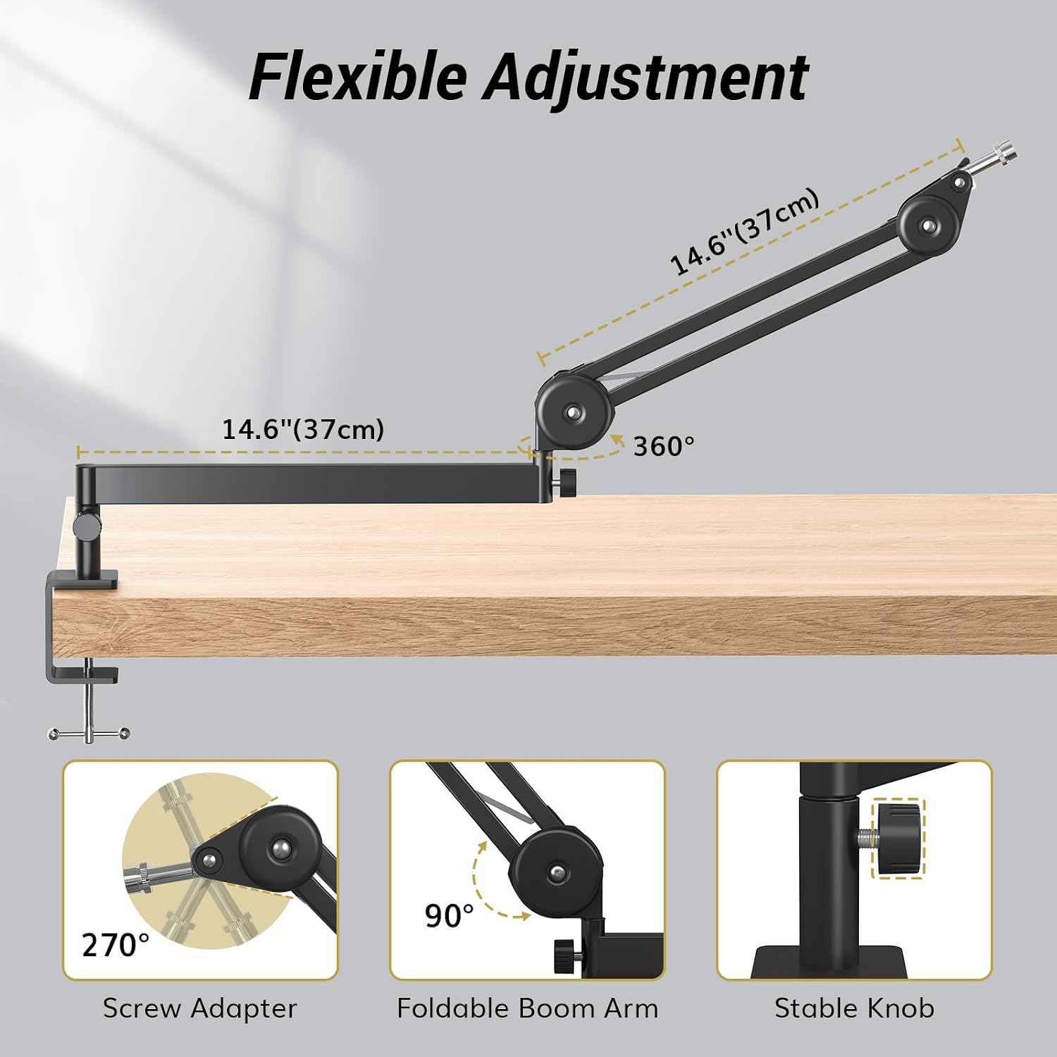 Microphone Boom Arm Low Profile Adjustable Desk Mount TONOR Black Mic Stand