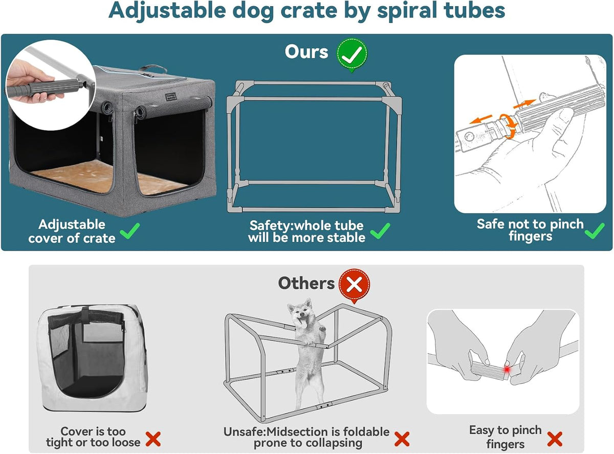 Portable Dog Crate 76x50x49cm Foldable Soft Pet Carrier Mesh Doors Grey Petsfit