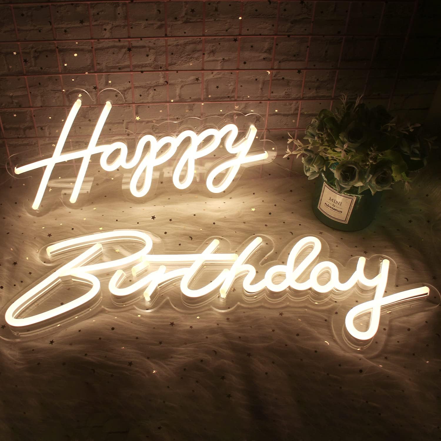 Happy Birthday Neon Sign, Warm White LED Light for Party Wall Decor, Large Size