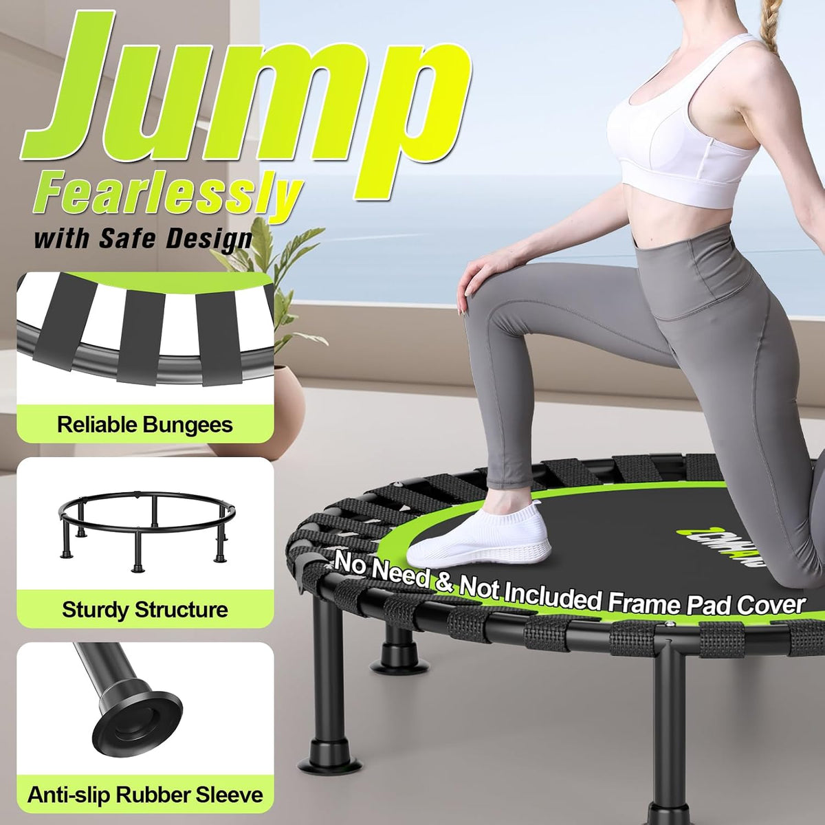 Mini Trampoline 40 Inch Foldable Rebounder 450lbs Adjustable Bar ZCMHAXJ Fitness