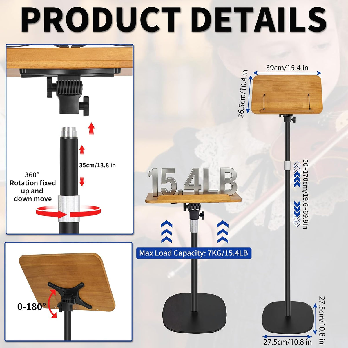 Reading Stand 50-170cm Height Adjustable Foldable Floor Standing Holder OUUTMEE