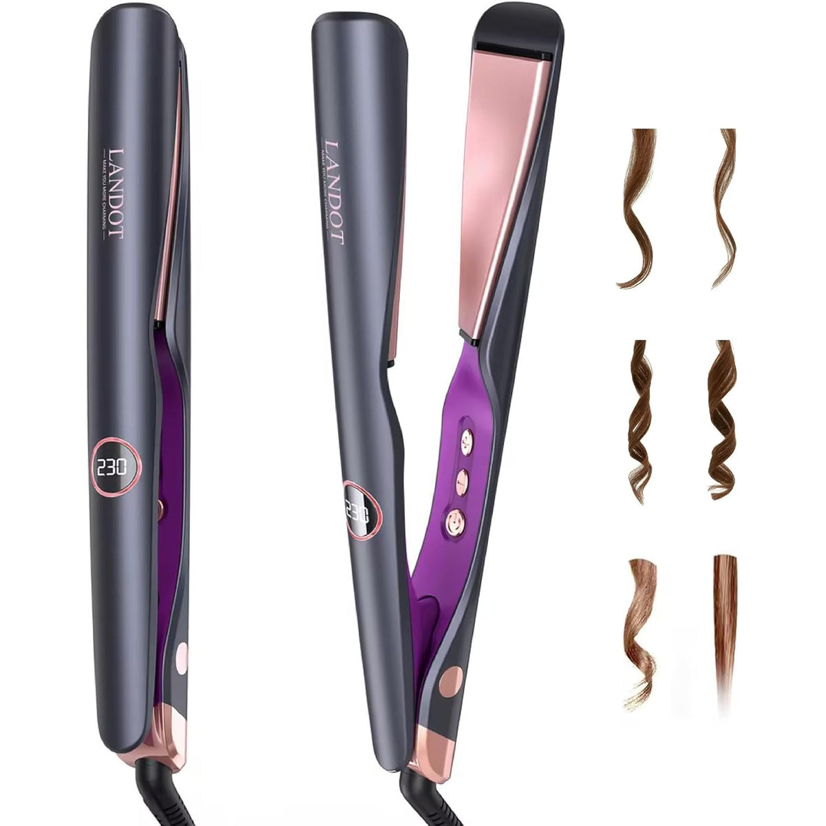 Hair Straightener Curler 2 in 1 Twist Flat Iron Dual Voltage LANDOT Styling Tool