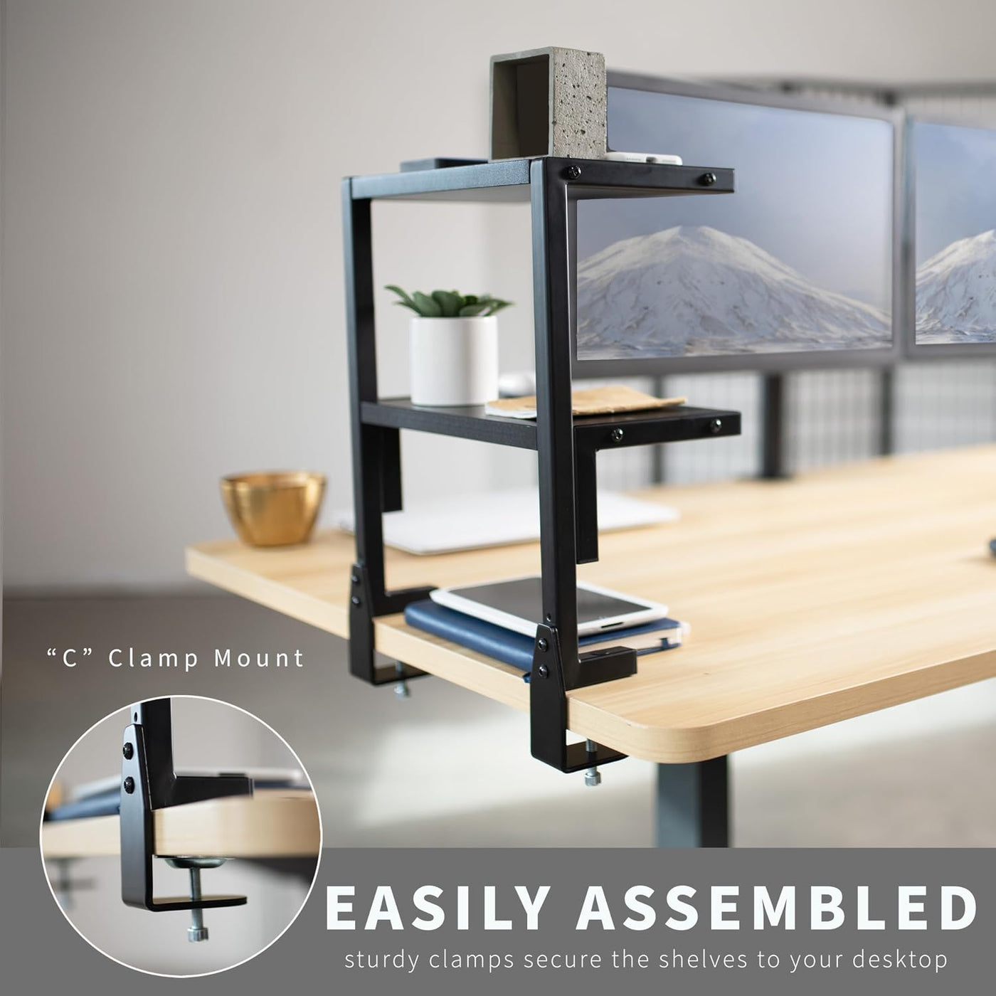 Clamp On Desk Shelf 33cm 2 Tier Storage Tray Organizer VIVO Black