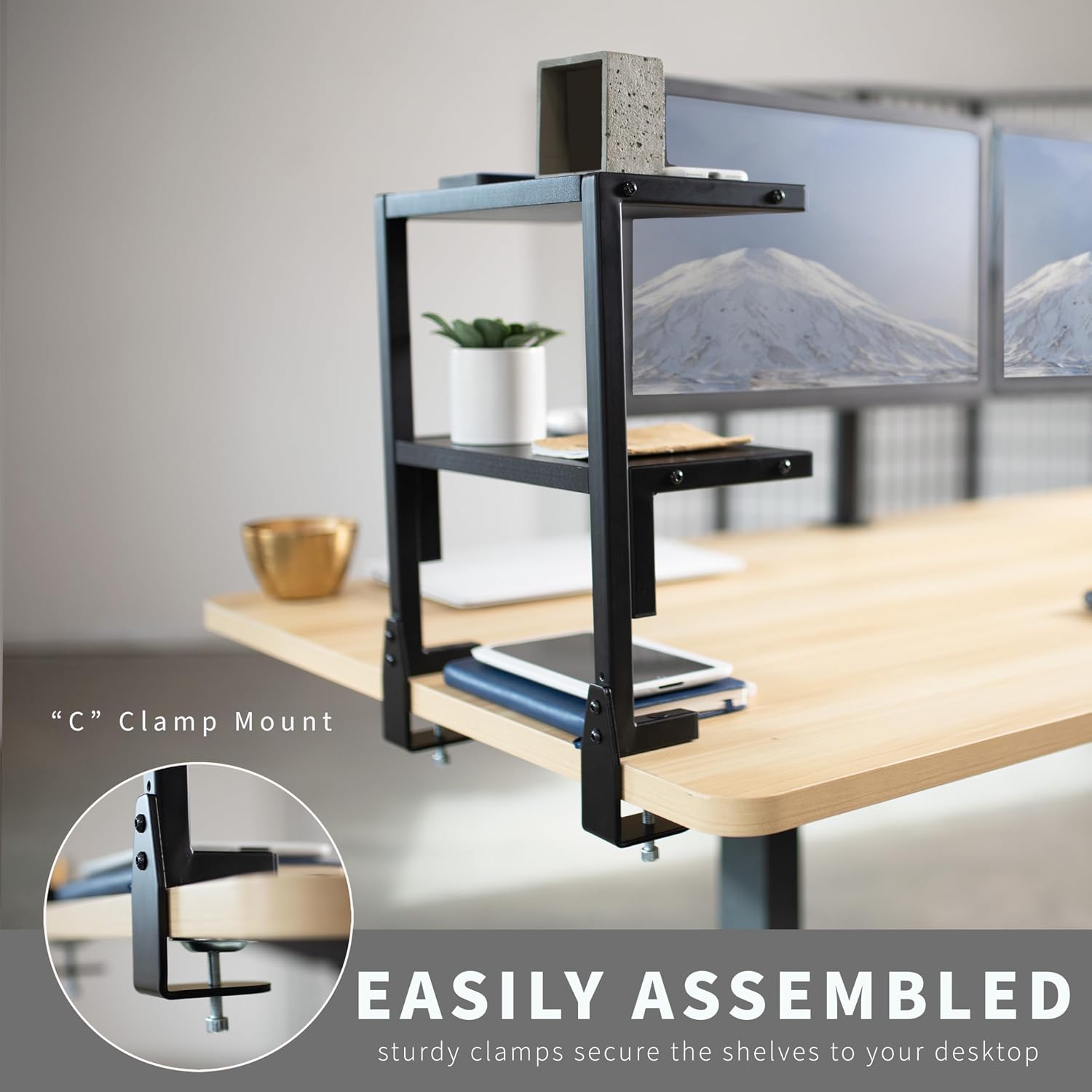 Clamp On Desk Shelf 33cm 2 Tier Storage Tray Organizer VIVO Black