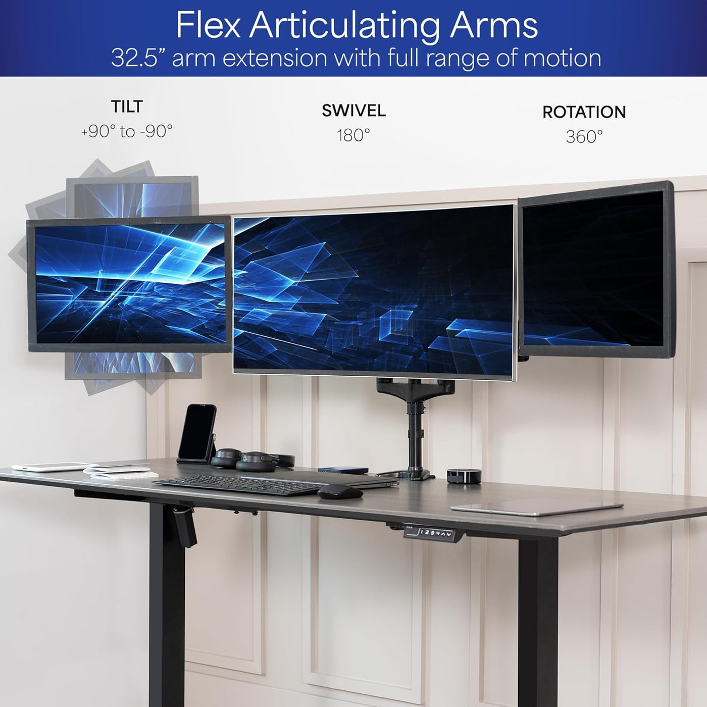 Triple Monitor Desk Mount 32 Inch Gas Spring VESA 100 Black VIVO STAND-V300G