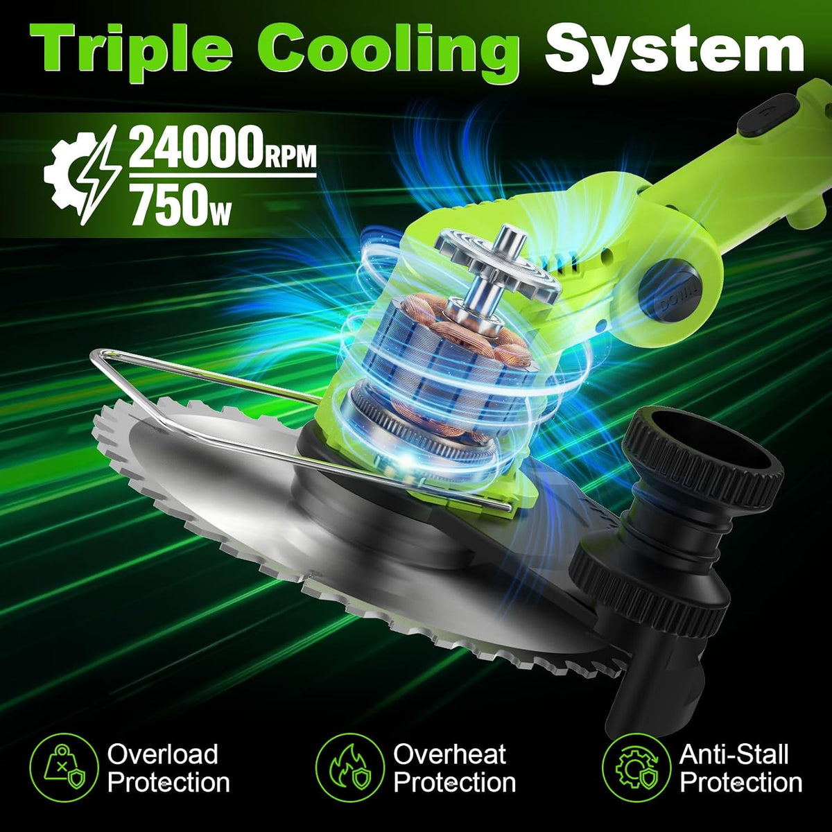 Cordless Brush Cutter Lawn Mower 2x2000mAh Batteries 6 Metal Blades VOERJIA Garden