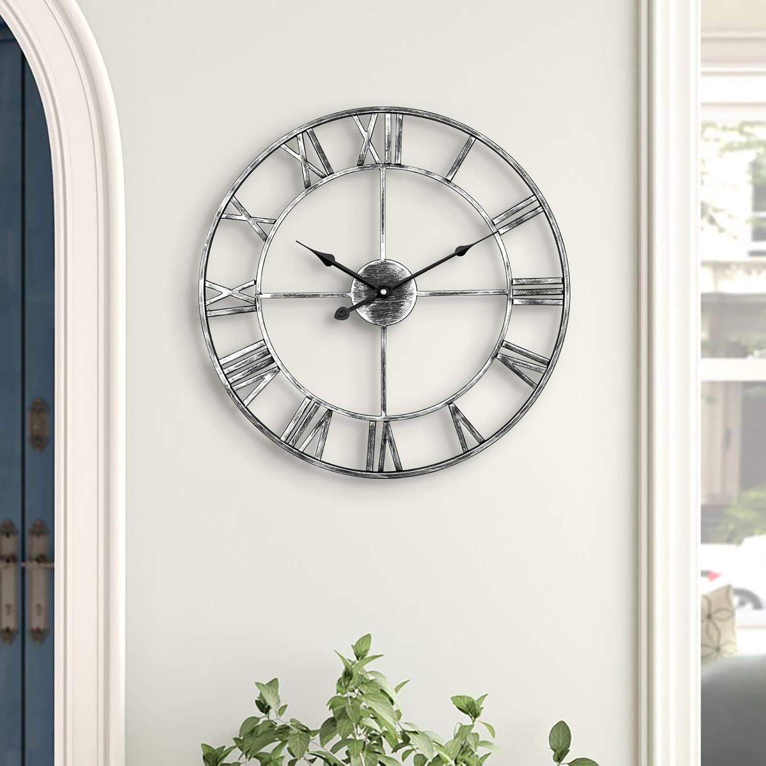 Silent Wall Clock Vintage Metal Skeleton Roman Numerals Farmhouse ARVINKEY