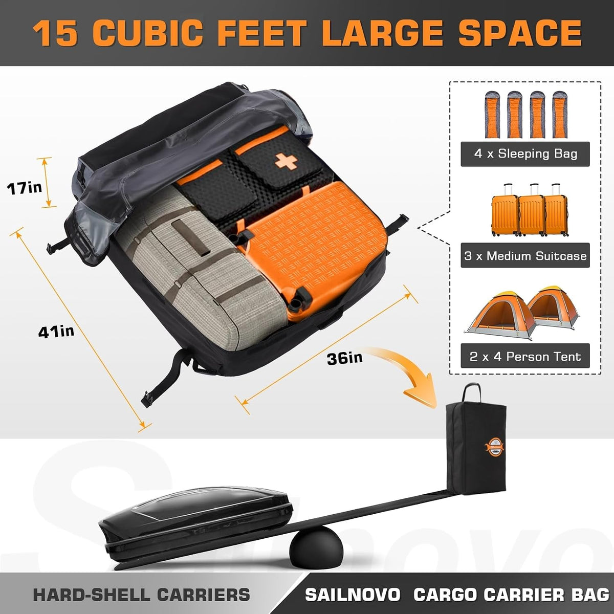 Car Roof Bag 407L Waterproof Foldable Soft Roof Box Cargo Carrier Sailnovo Travel