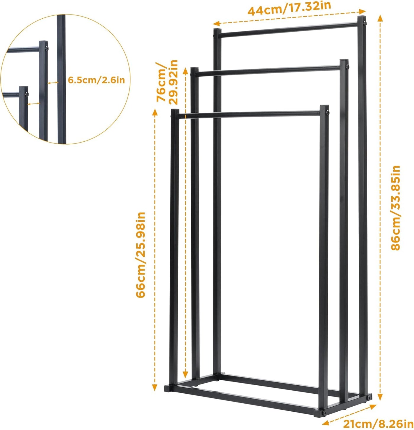 Freestanding Towel Rail 3 Tier Black Metal Towel Drying Rack Bathroom aleawol