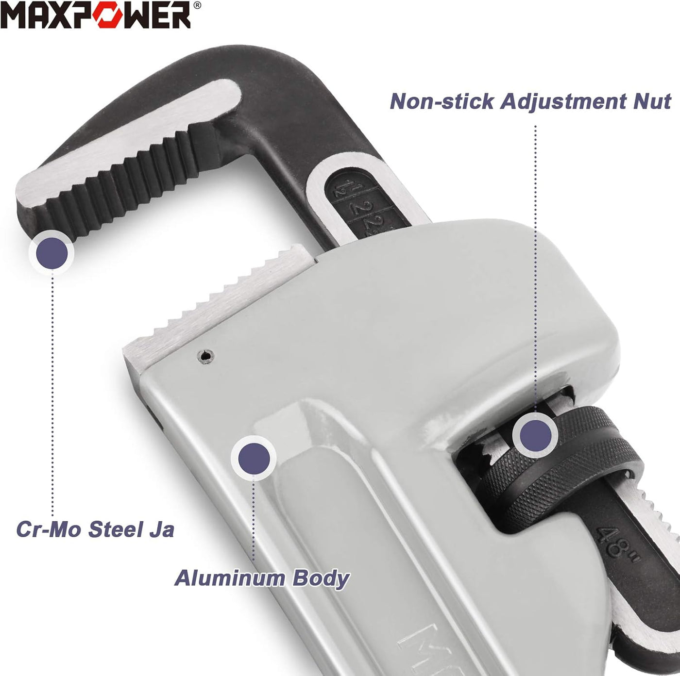 Aluminum Pipe Wrench 122cm Heavy Duty Plumber Stillson MAXPOWER