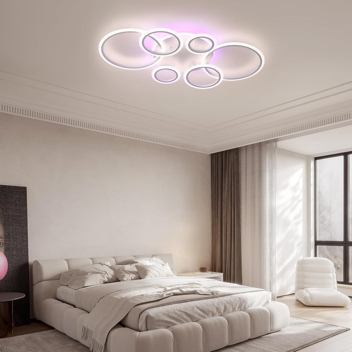 LED Ceiling Light 70W Dimmable Remote 6 Ring Flush Mount Modern Ceiling Lamp Home
